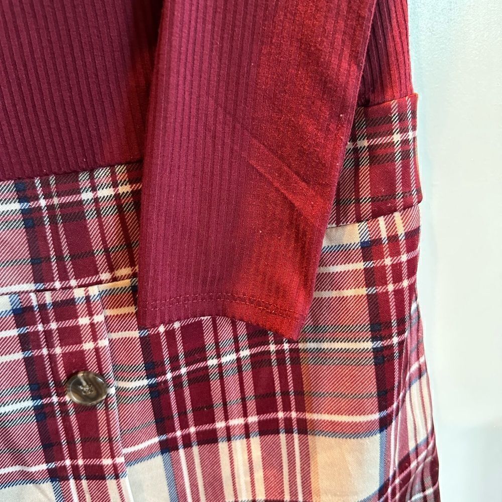 GUC - Knitworks Girls Red Maroon Cream Plaid Long Sleeve - Size Large/14 - Picture 5 of 5